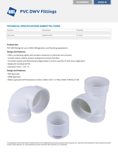 PVC DWV Techinical Submittal Form | NDL Industries