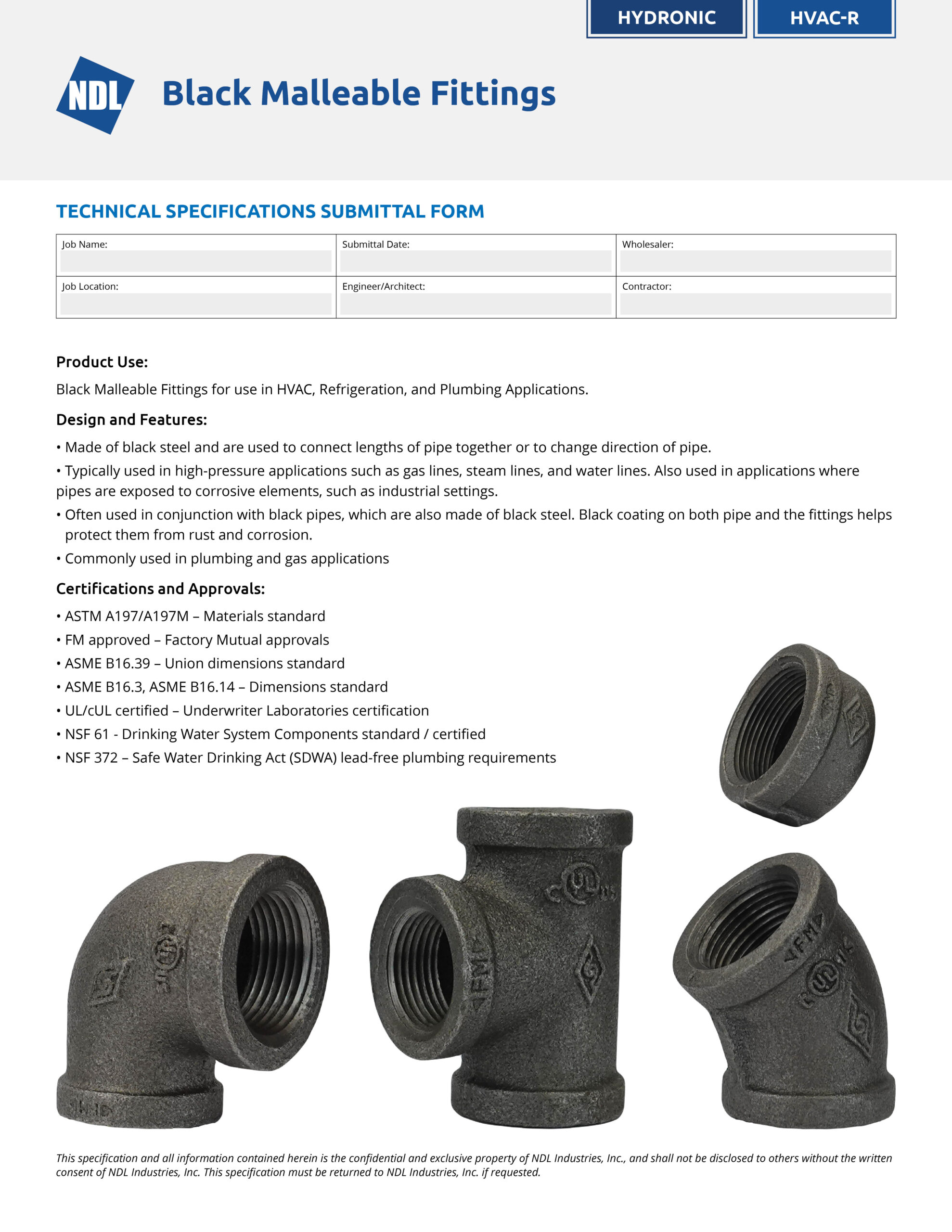 Black Malleable Fittings Techinical Submittal Form Cover NDL Industries black-malleable-fittings-techinical-submittal-form-cover-ndl-industries