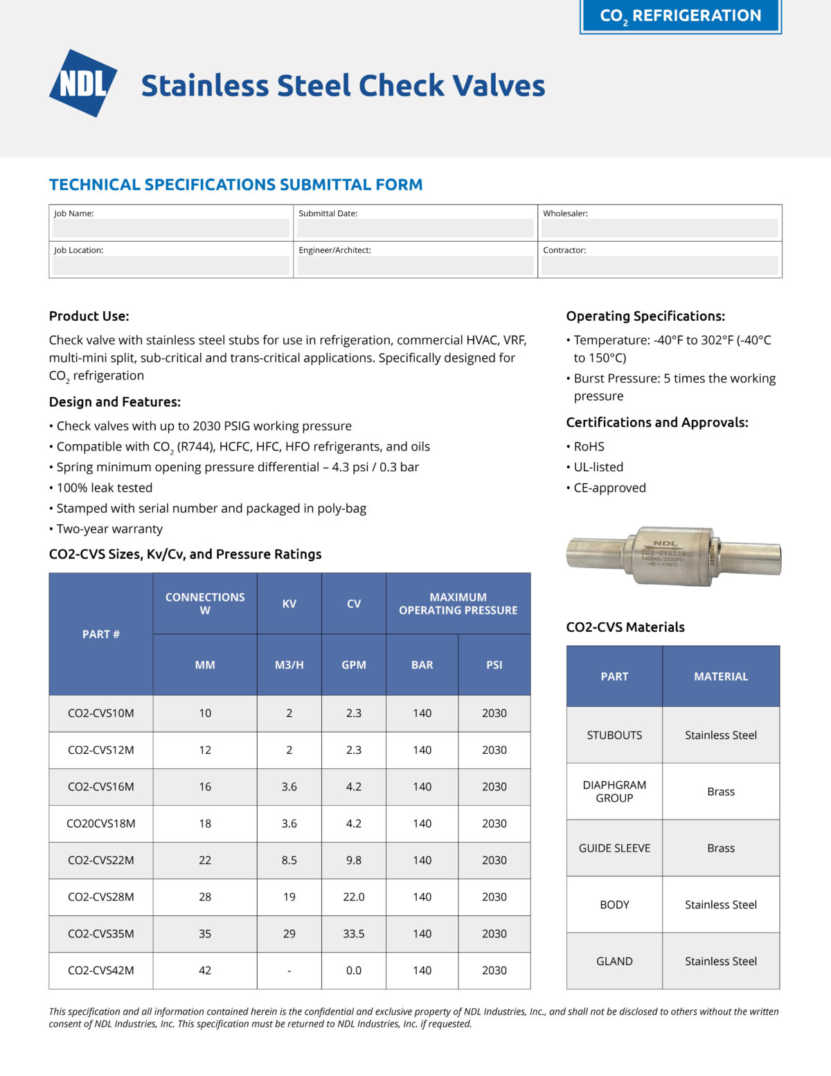 Stainless Steel Check Valves Technical Specifications Submittal form ...